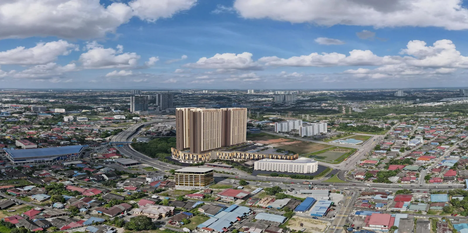 Aerial view of MONterra Johor Bahru site and surrounding city area