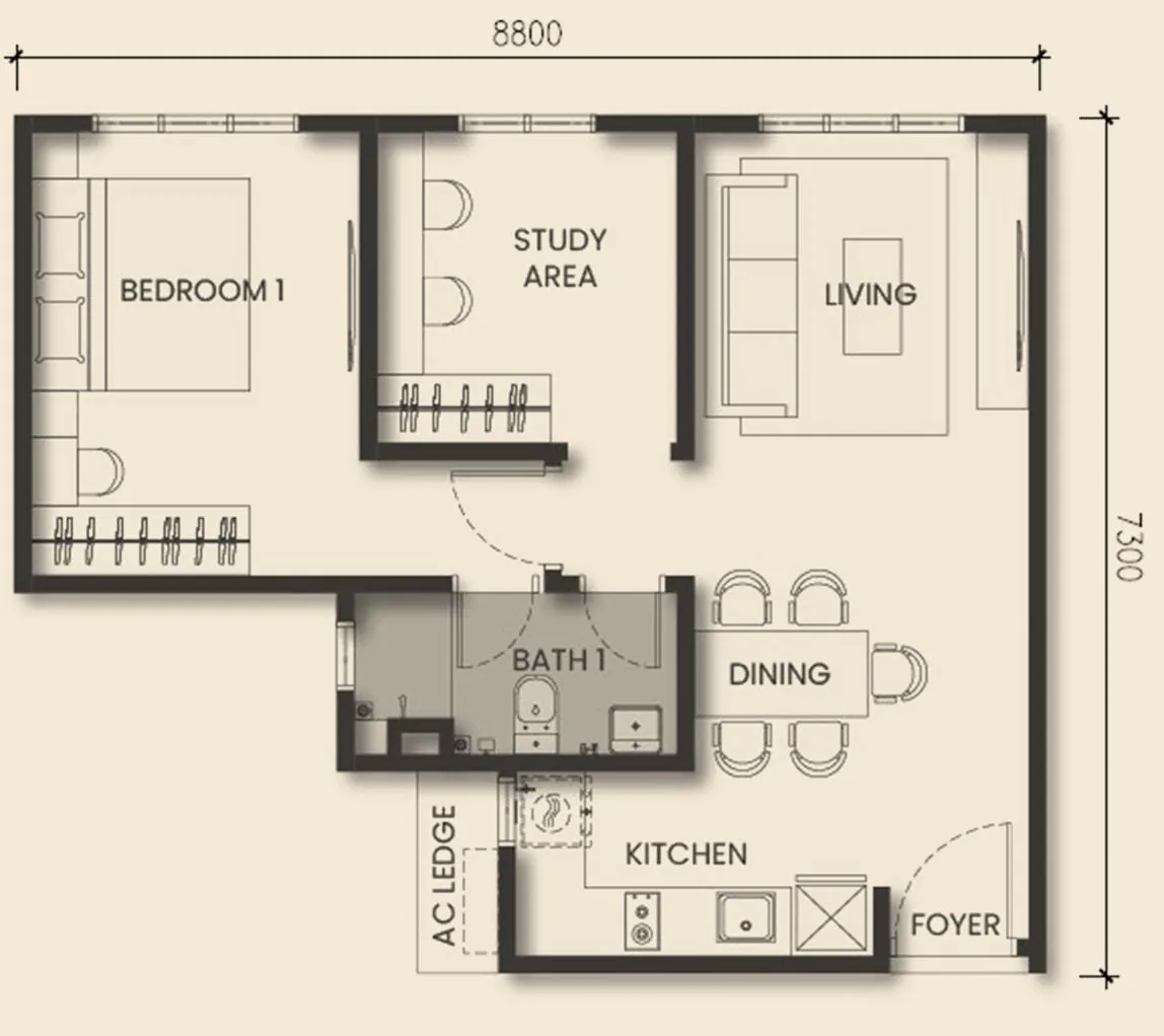 MONterra Type A 579 sqft floor plan layout