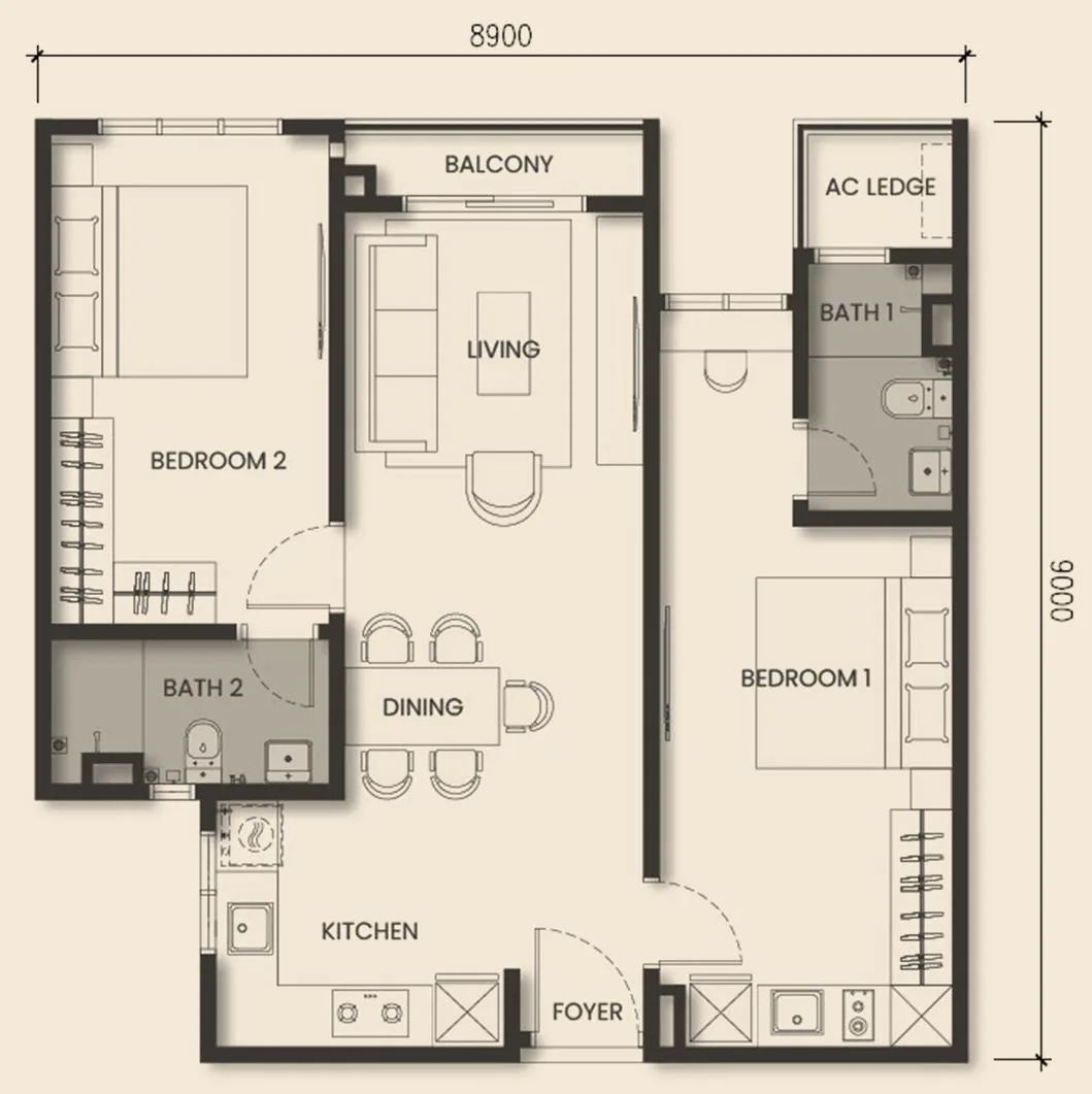 MONterra Type C 792 sqft dual key floor plan layout