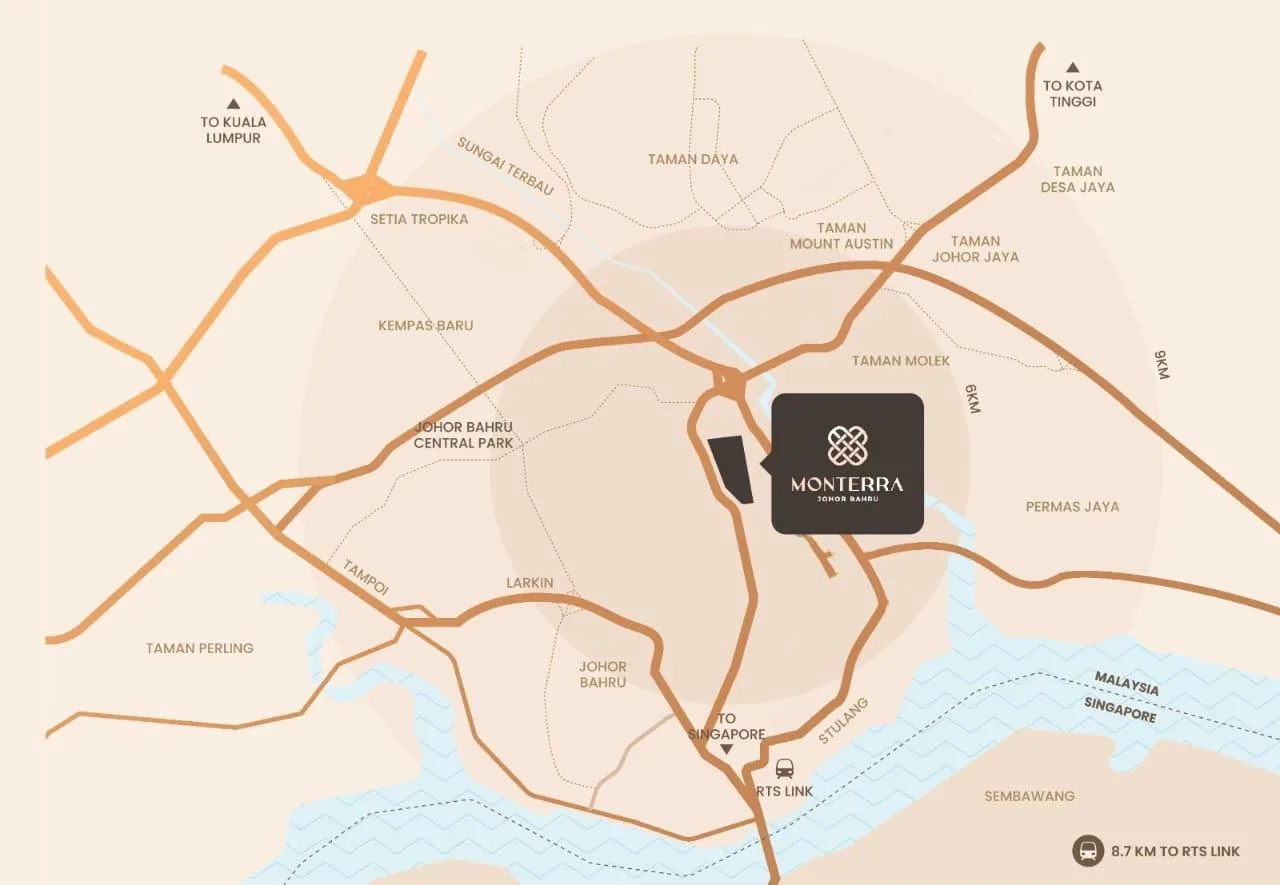 MONterra Johor Bahru location overview map near Jalan Tebrau